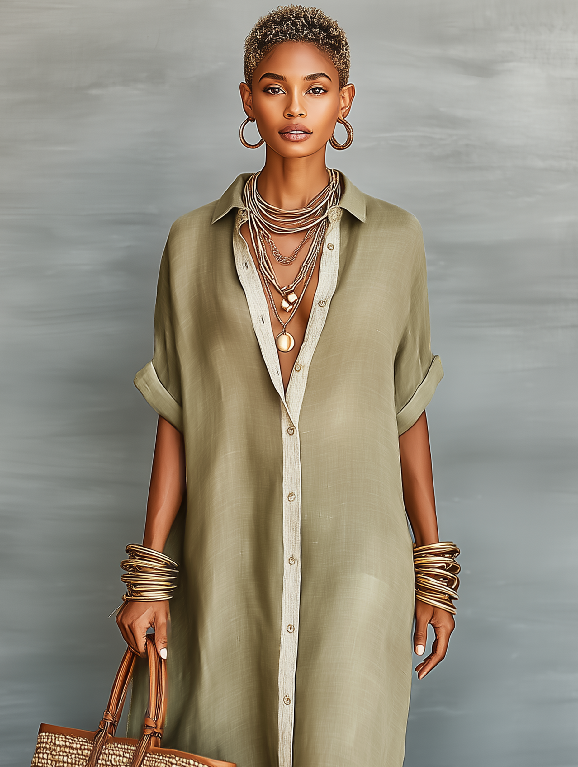 Harper | Linen-Blend Short-Sleeve Shirt Maxi Dress