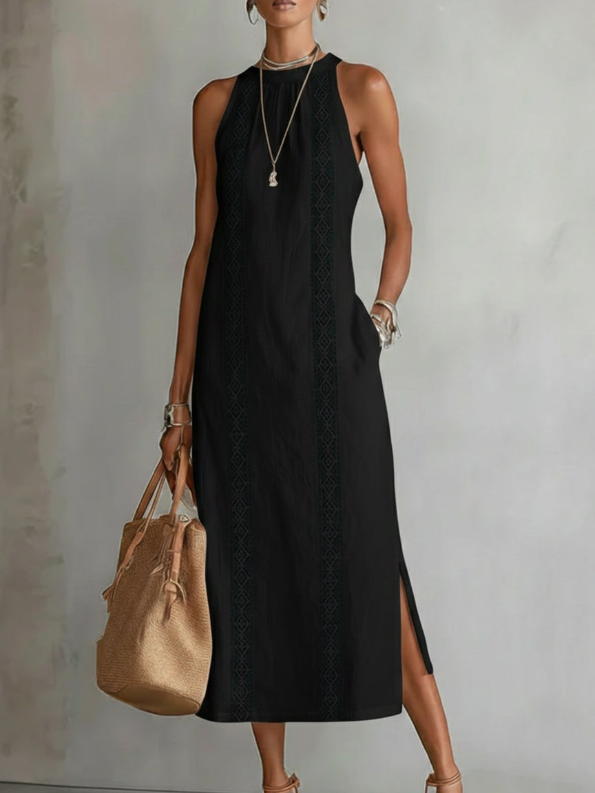 Jimena | Embroidered midi dress with mandarin collar