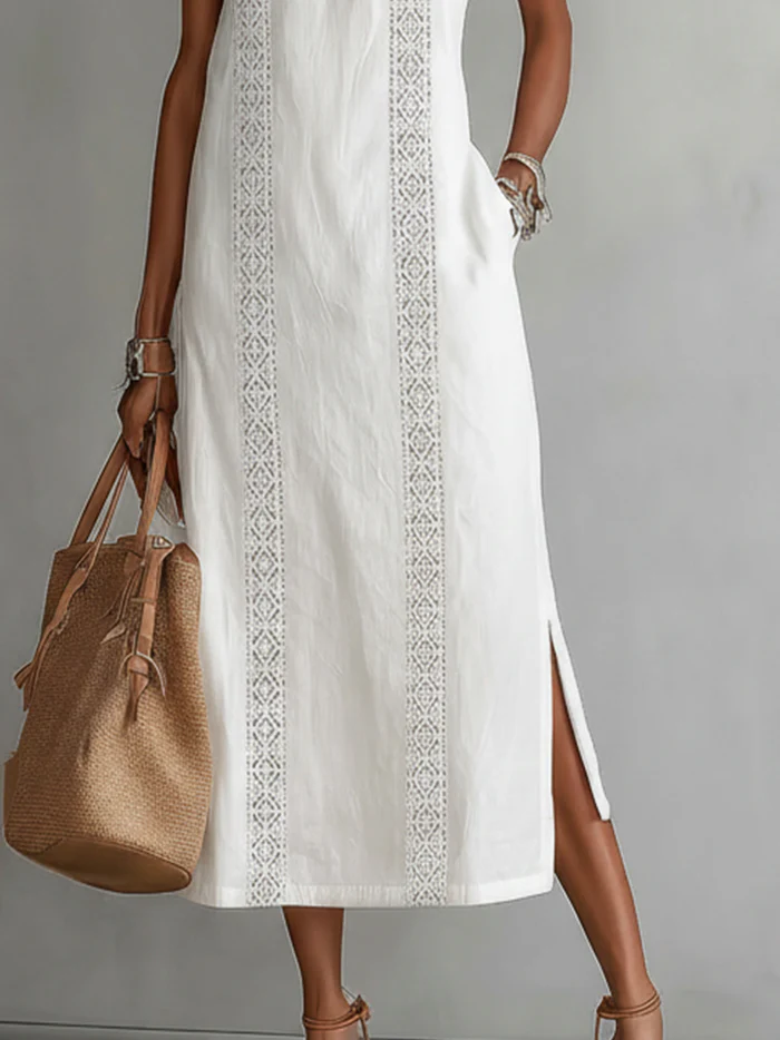 Bianca - Midi linen dress with Mao collar