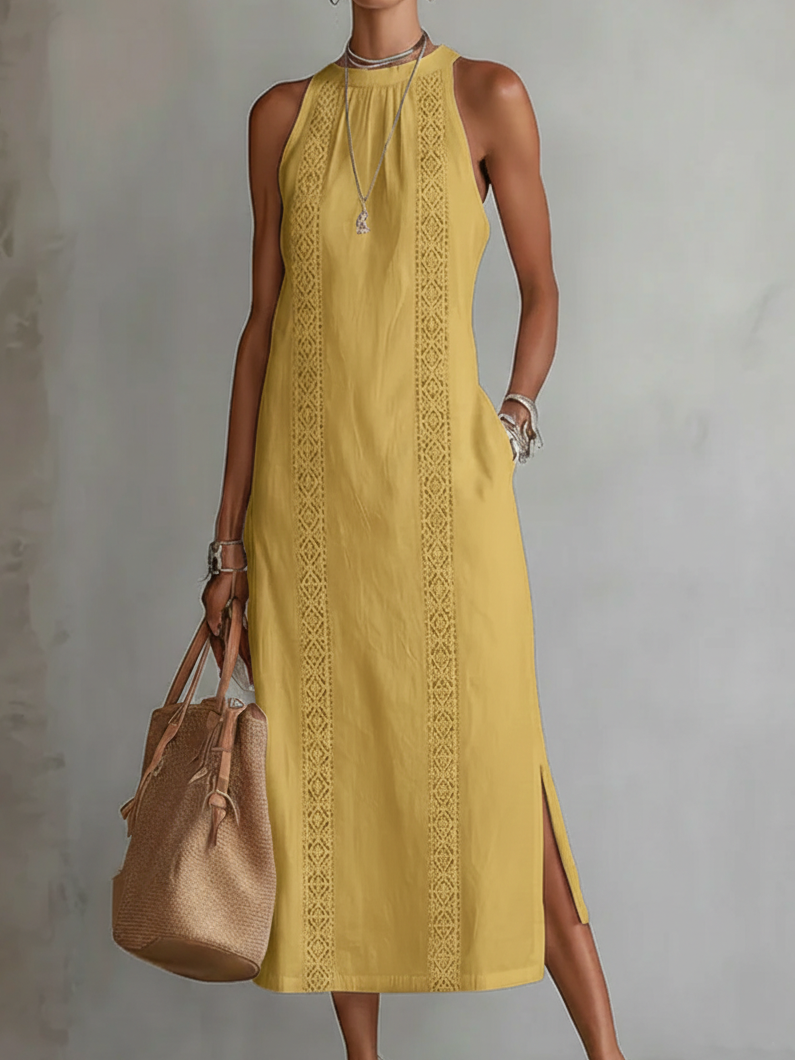 Jimena | Embroidered midi dress with mandarin collar