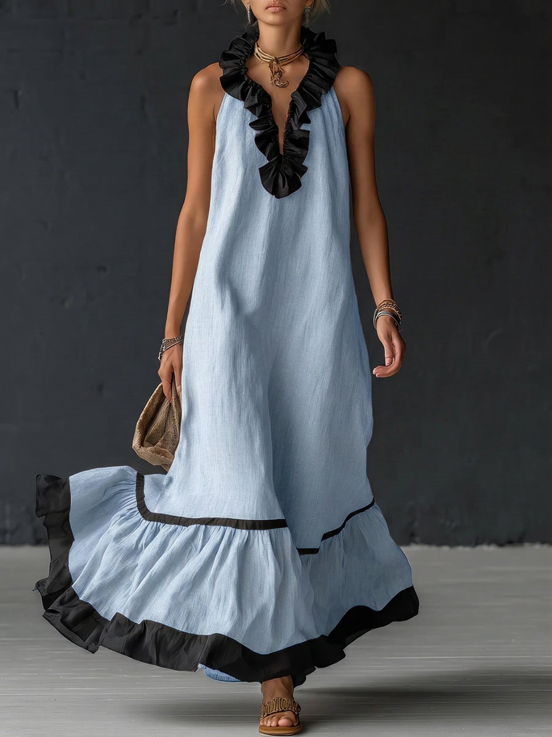 Elegant Long Dress with Ruffles