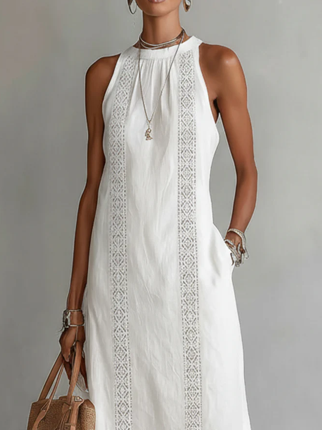 Bianca - Midi linen dress with Mao collar