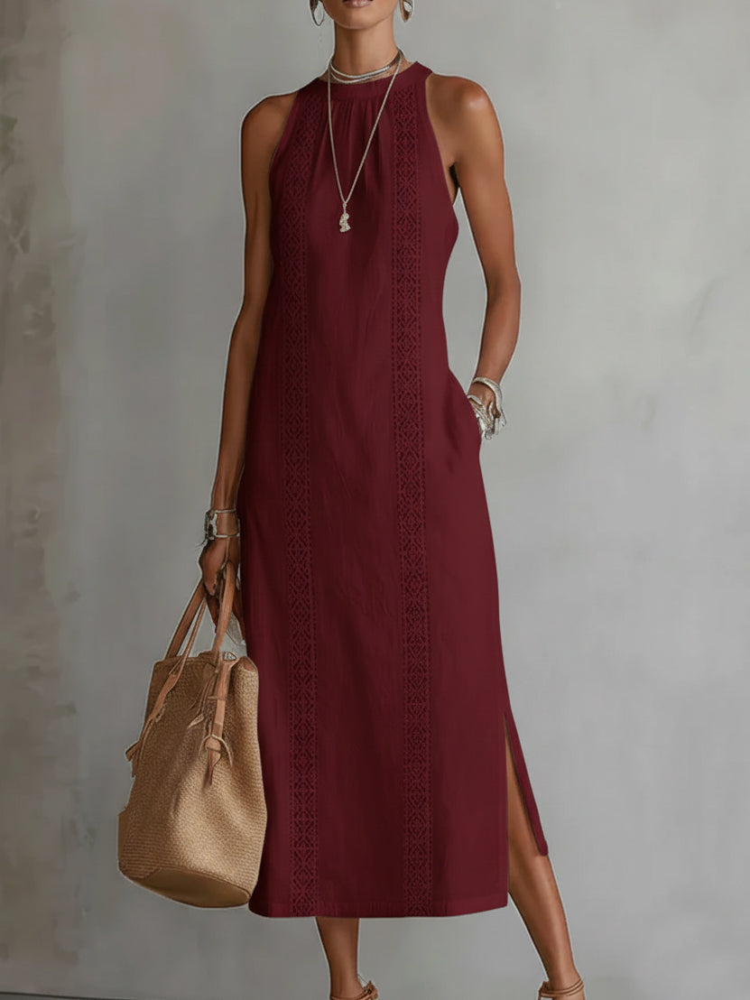 Bianca - Midi linen dress with Mao collar
