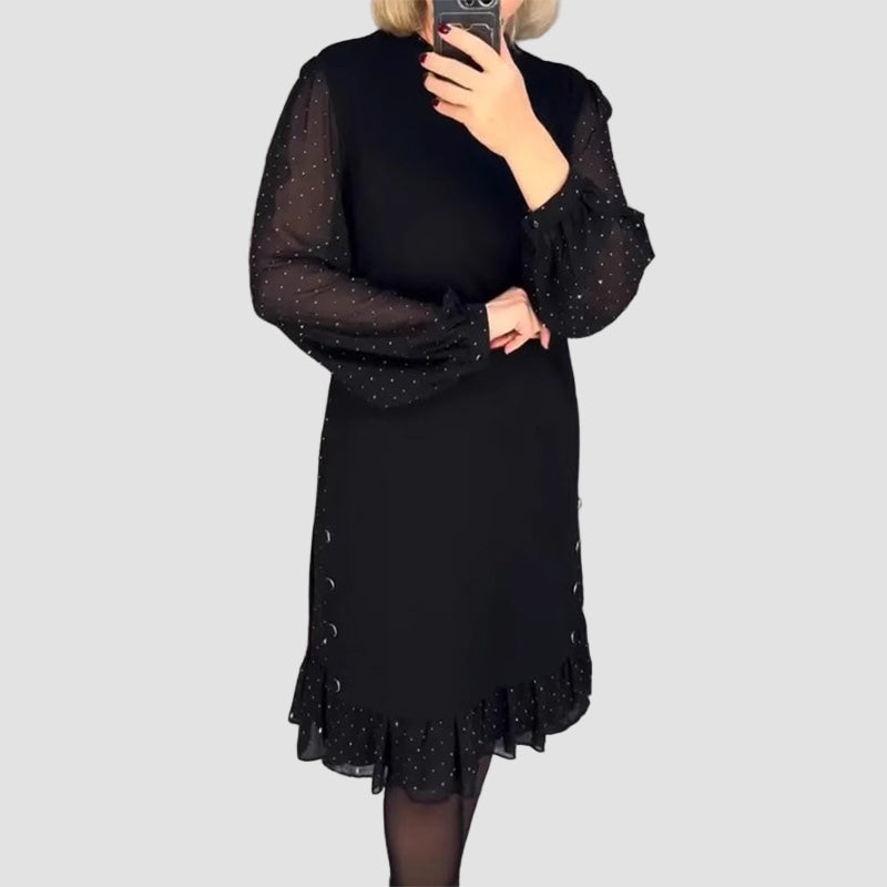 Gradient Sheer-Sleeve Evening Dress