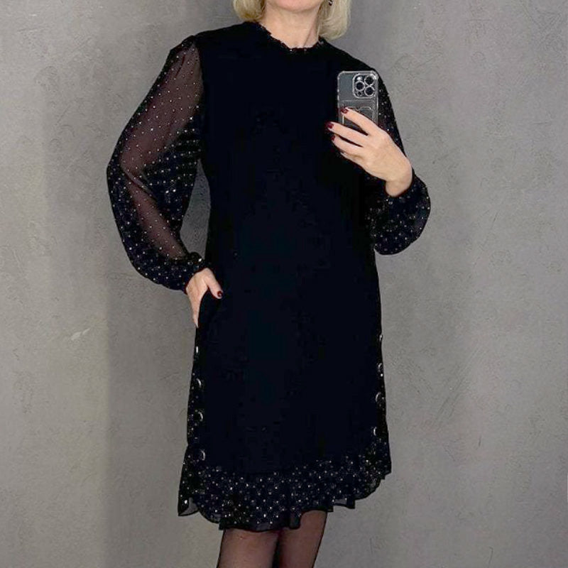 Gradient Sheer-Sleeve Evening Dress