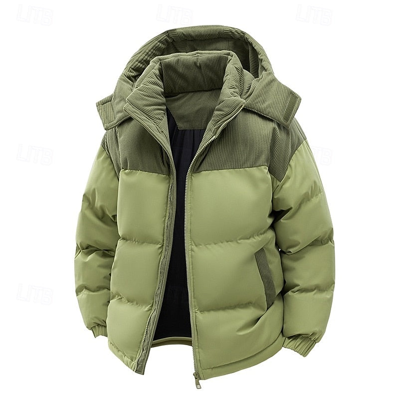 Hooded Puffer Jacket with Insulated Padding and Two Tone Design