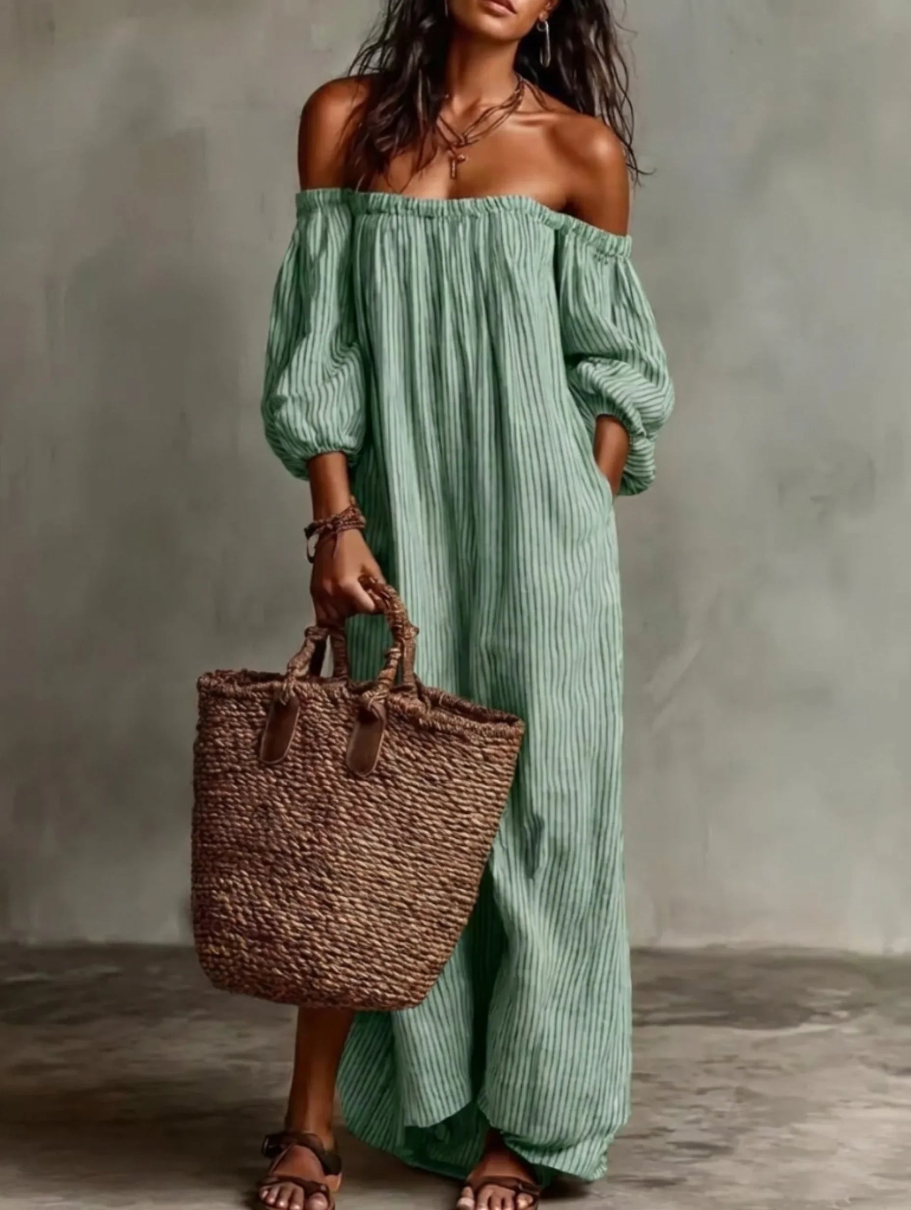 Elena | Long flowy dress with off-shoulder design