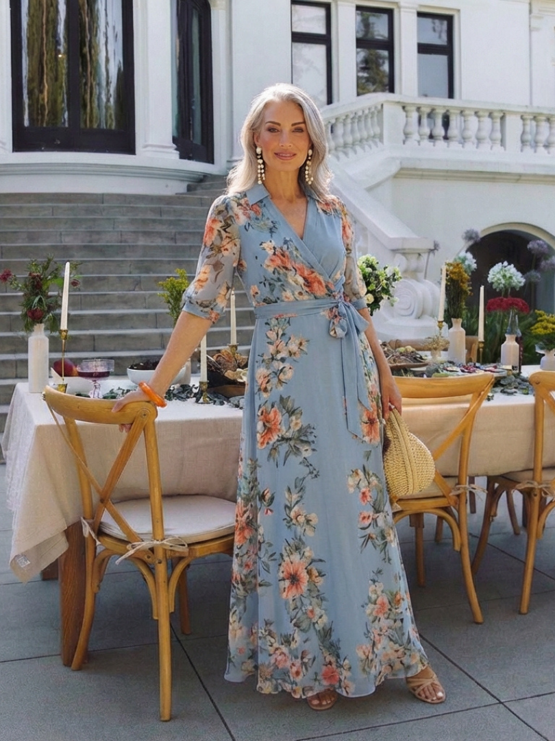 Elowen | Floral Wrap V-Neck Maxi Dress