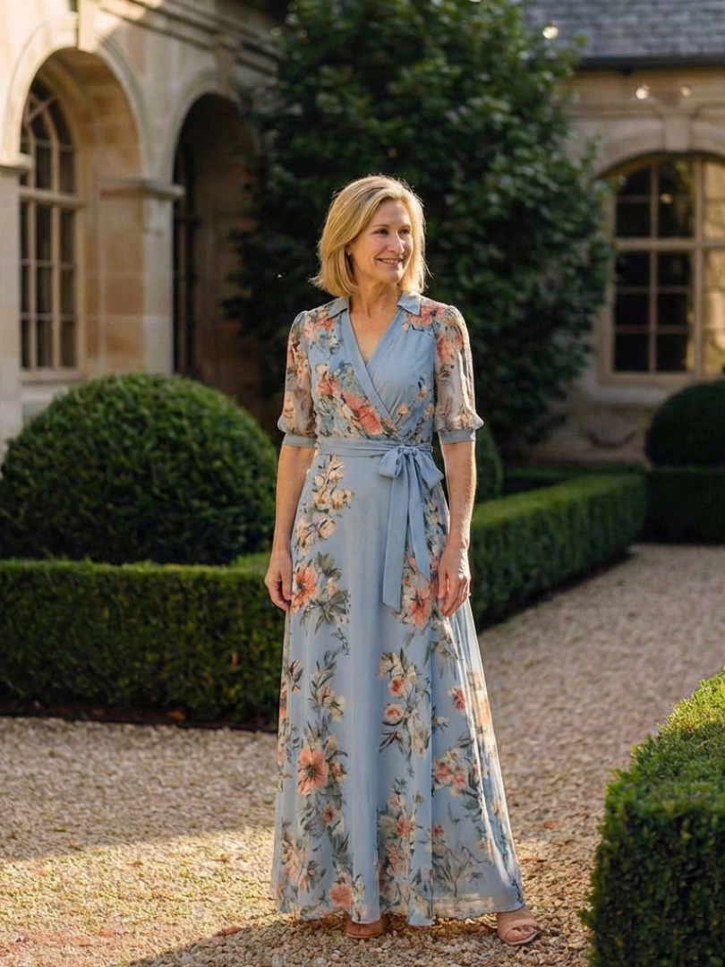 Floral Wrap V-Neck Maxi Dress