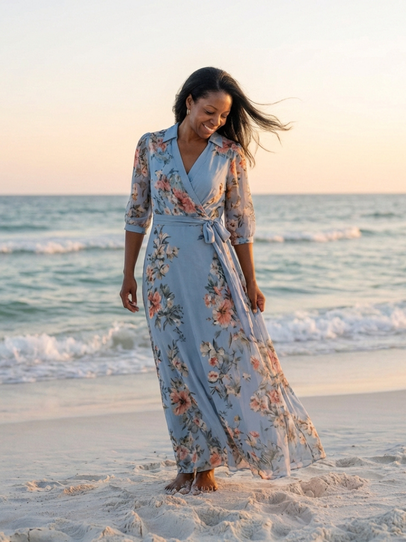 Floral Wrap V-Neck Maxi Dress