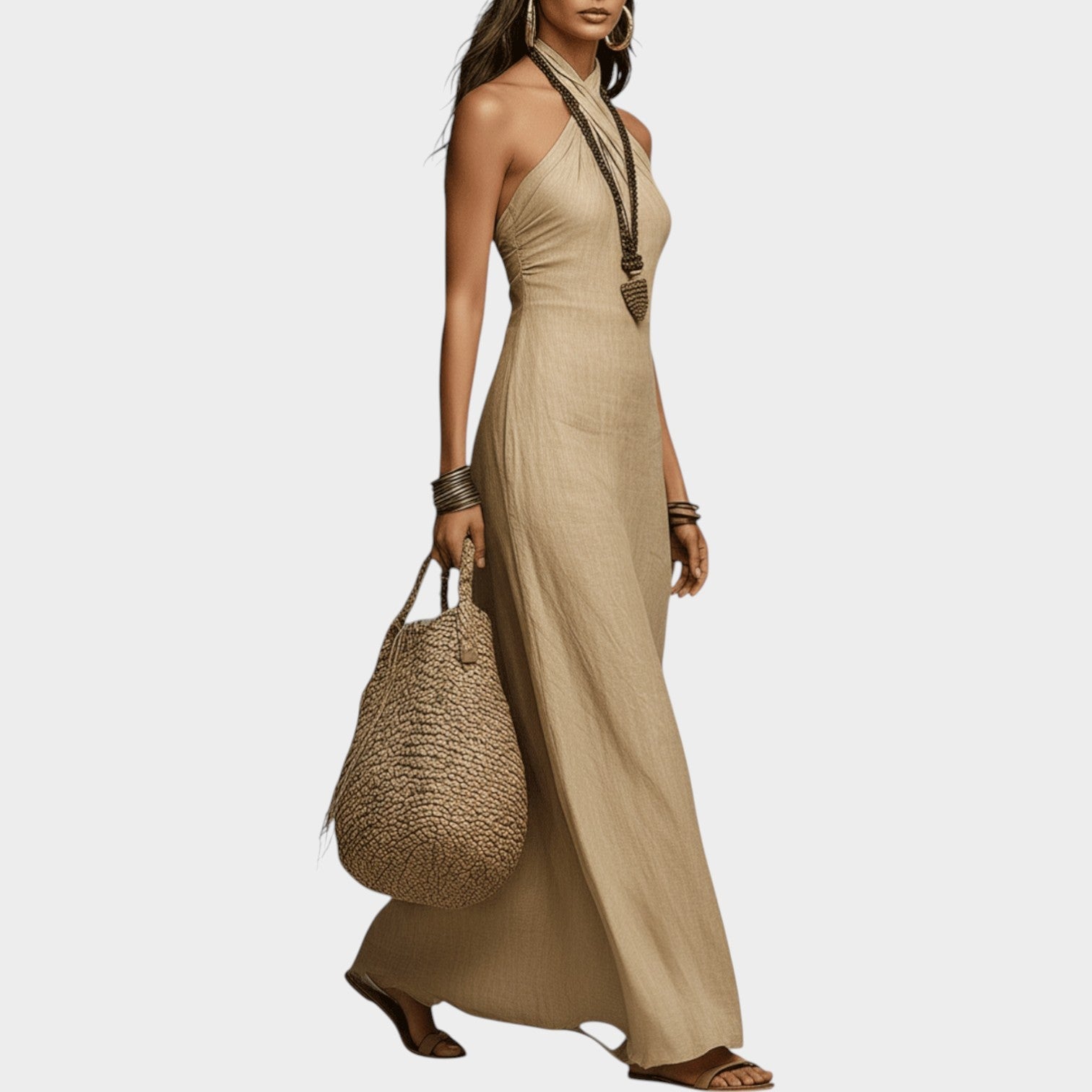 Camila | Halter Neck Maxi Dress, Crisscross Neckline