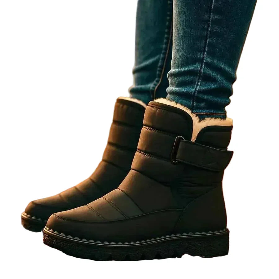Women’s Fleece-Lined Winter Ankle Boots – Buckle-Strap Lug-Sole Boots for Everyday Cold-Weather Walking and City Wear