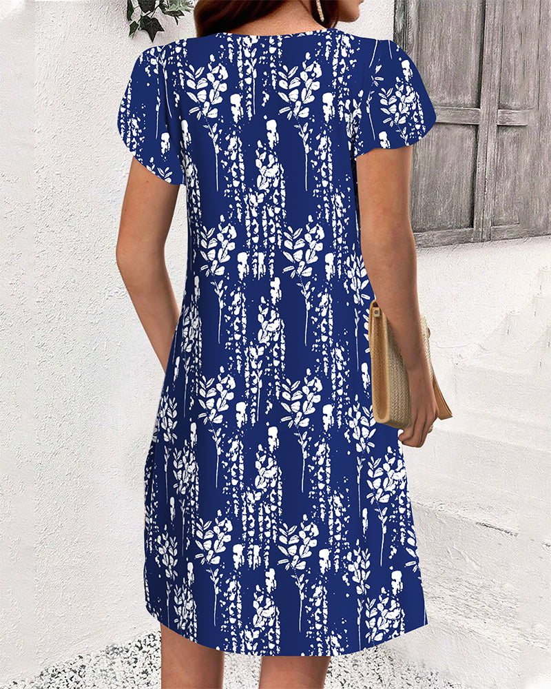 Casual Printed Petal Sleeve Dress