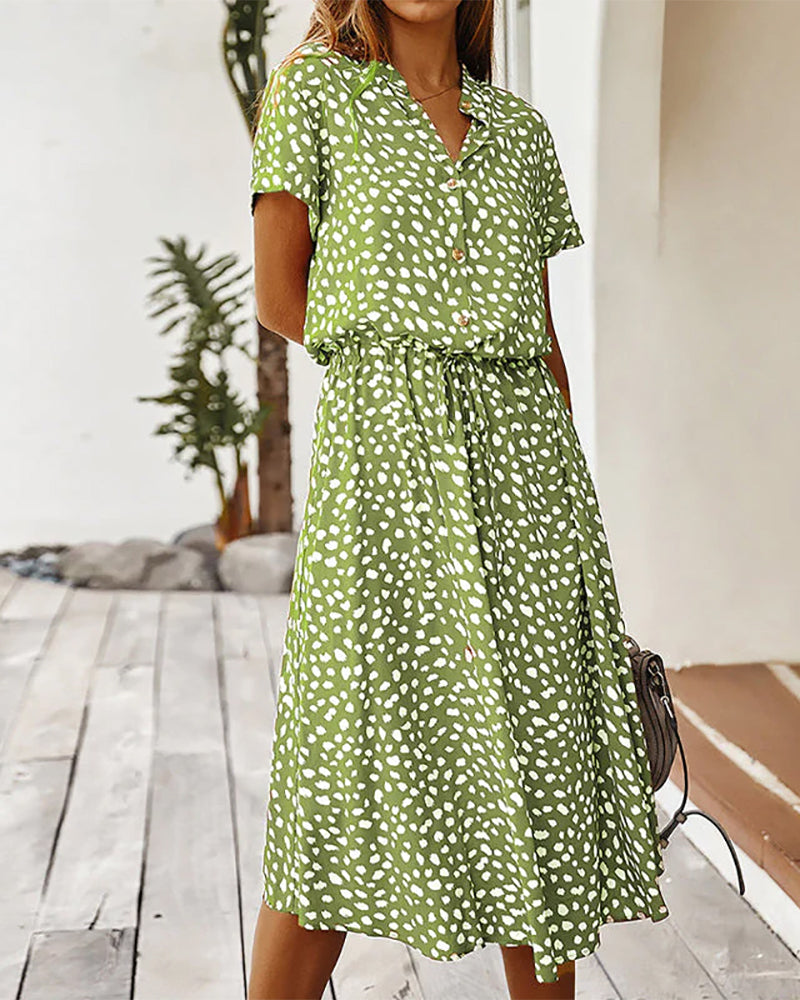 V-Neck Dress with Polka Dot Print
