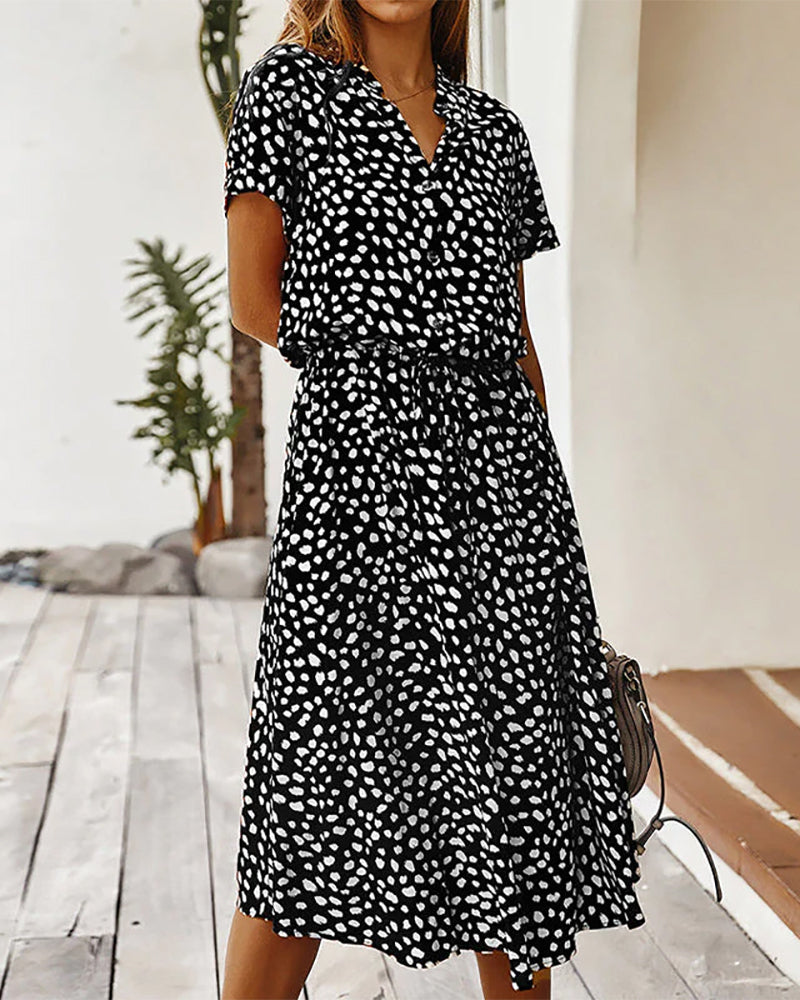 V-Neck Dress with Polka Dot Print