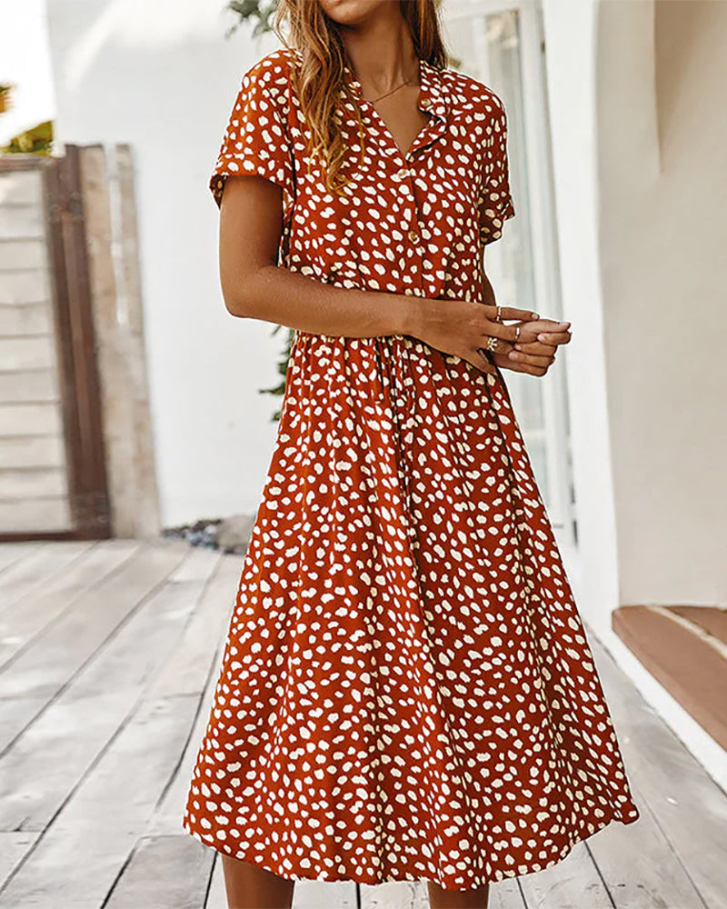 V-Neck Dress with Polka Dot Print