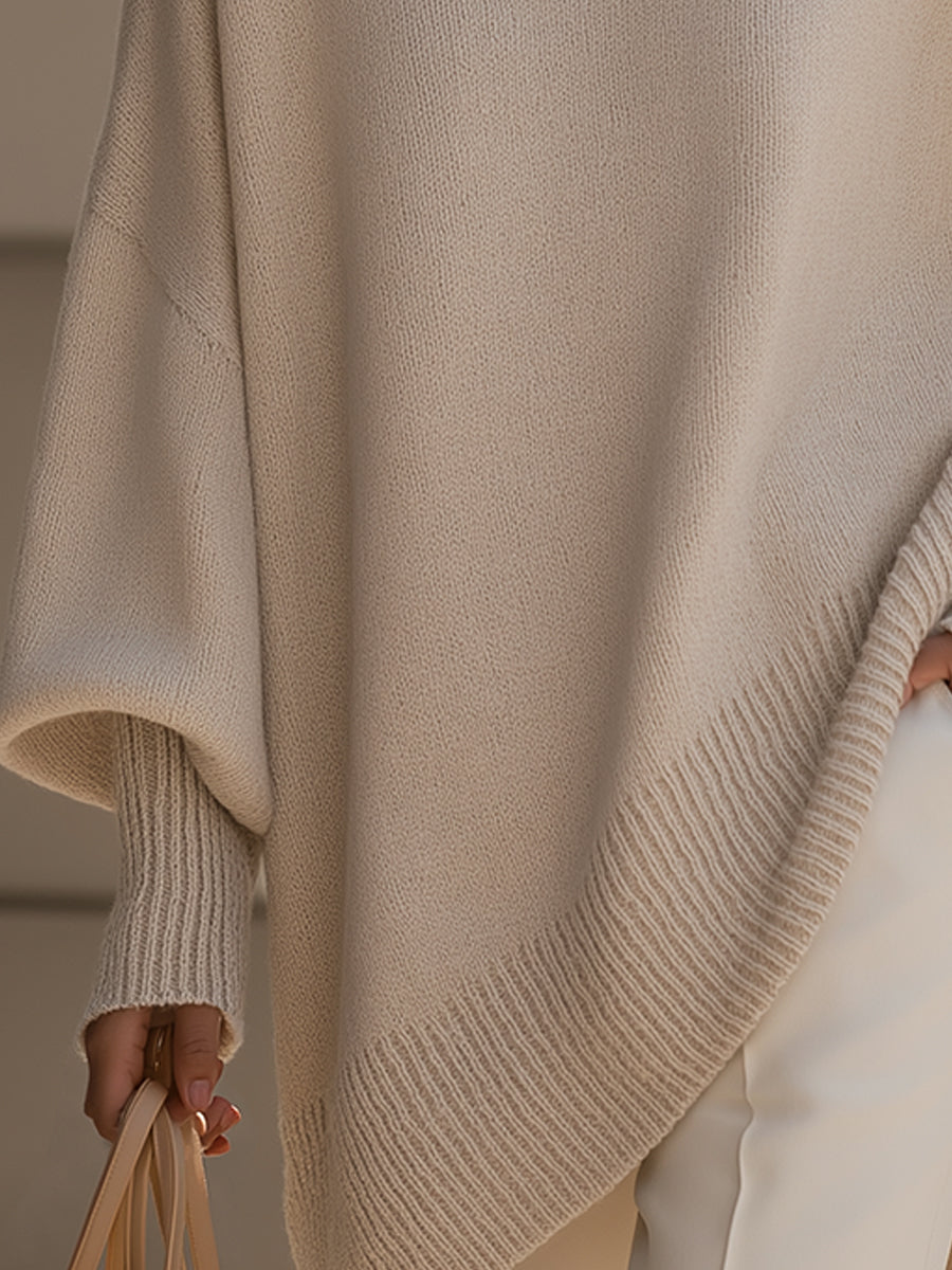 Maya | Oversized Poncho Sweater with Ribbed Trim