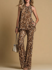 Samantha | Leopard-Print Sleeveless Top & Flared Pants Set