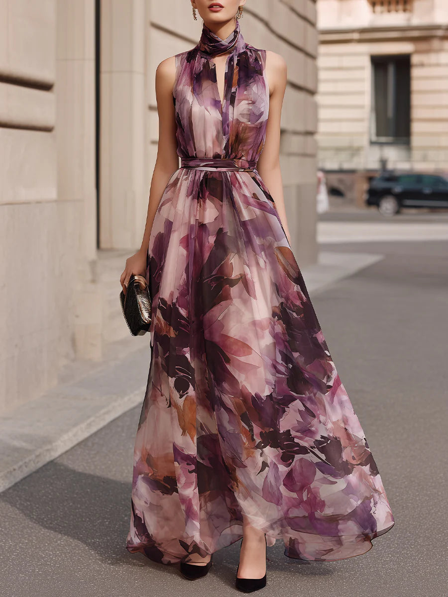 Rosalie | Watercolor Chiffon Maxi Dress