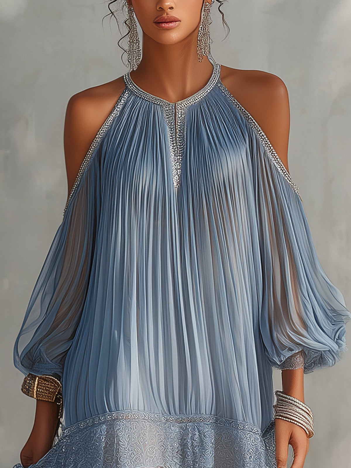 Marta | Blue Ruffled Mini Dress with Off-the-Shoulder Design and Lace Trim
