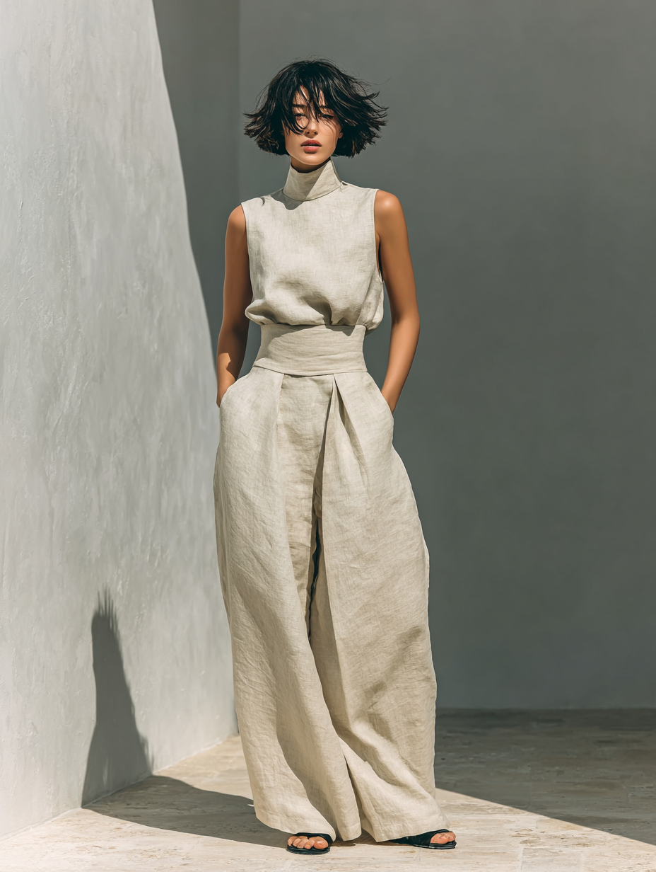 Harper | Cotton-Linen Sleeveless Blouse & Wide-Leg Pants Set