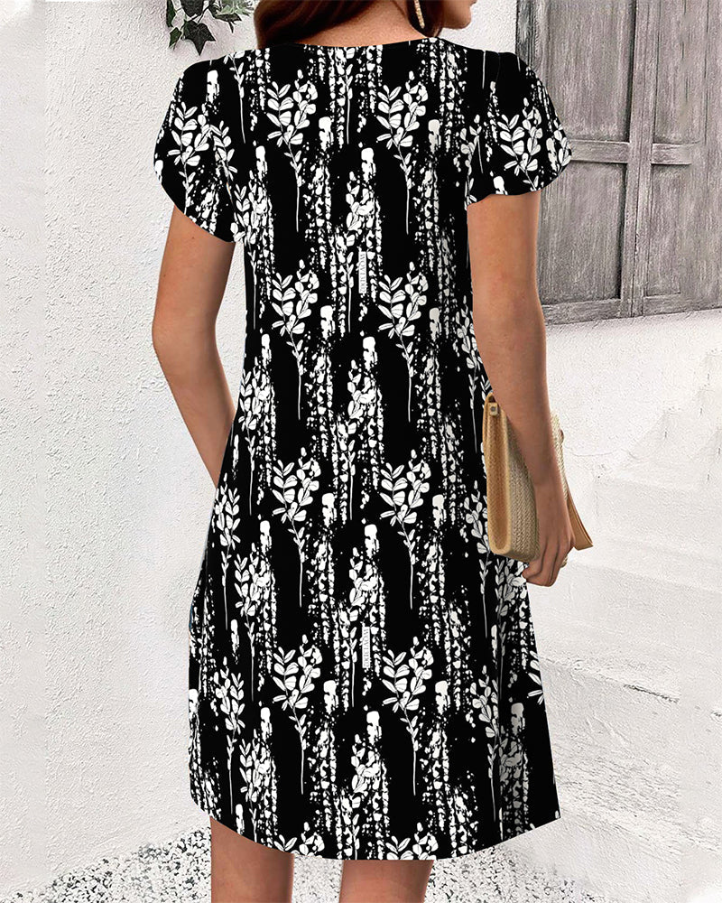 Casual Printed Petal Sleeve Dress