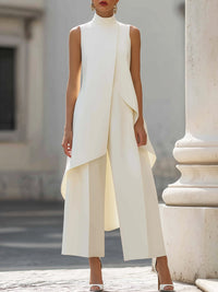 Asymmetric Layered Sleeveless Top & Wide-Leg Pants Set