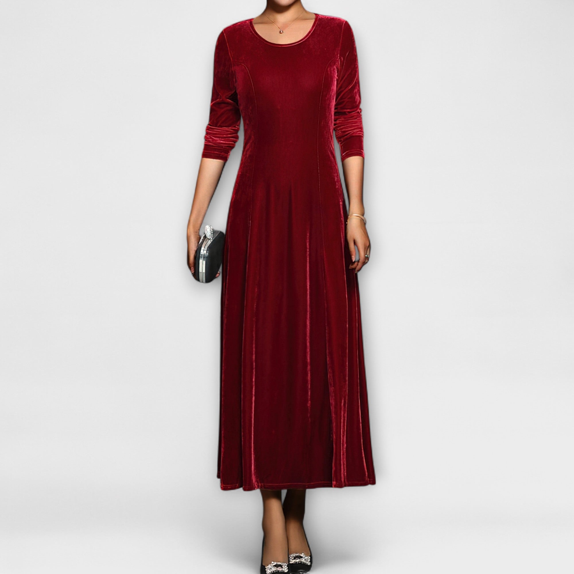 Velvet Long-Sleeve A-Line Dress