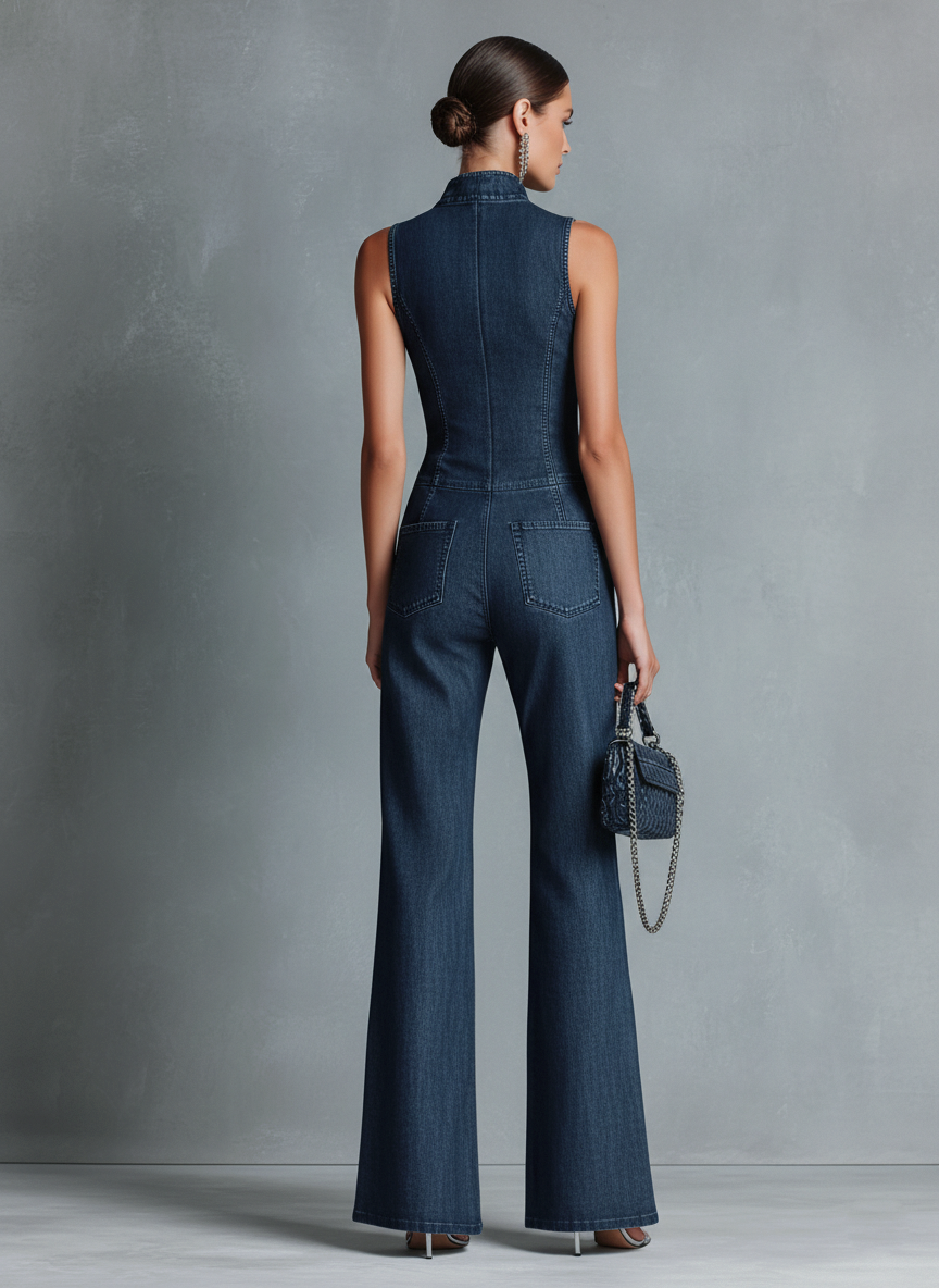 Monica | Denim Flared-Leg Jumpsuit