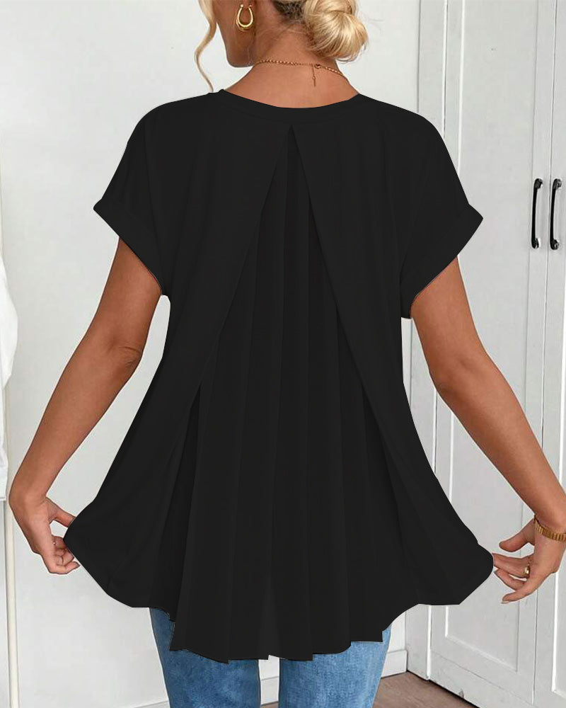 Leila | Cotton-Blend V-Neck Patchwork T-Shirt
