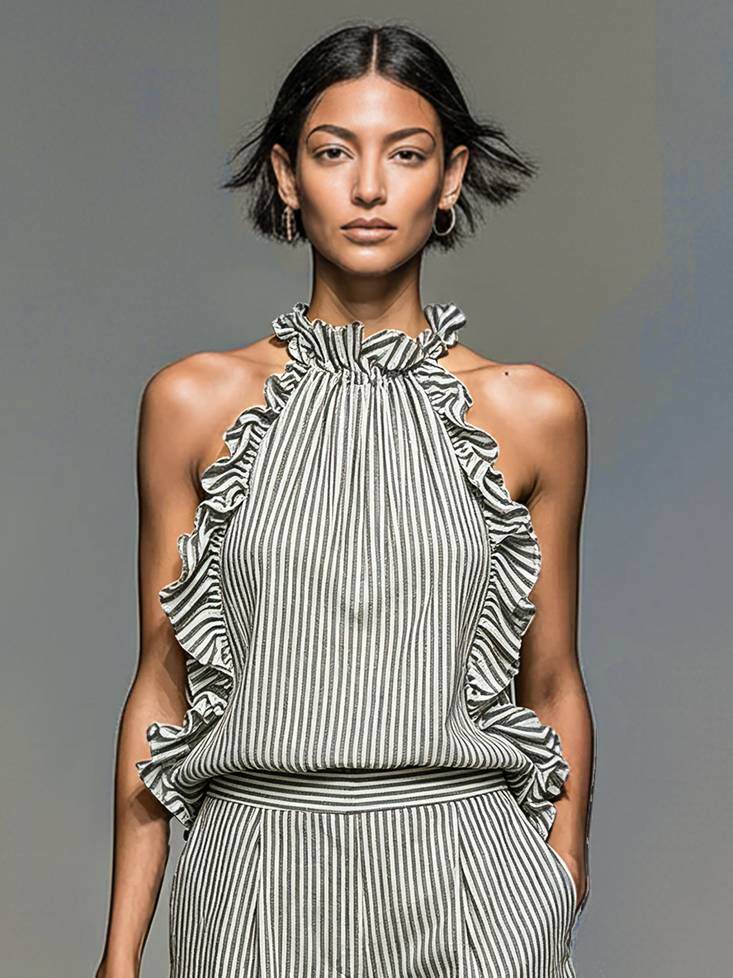 Maya | Striped Cotton-Linen Sleeveless Blouse & Shorts Set