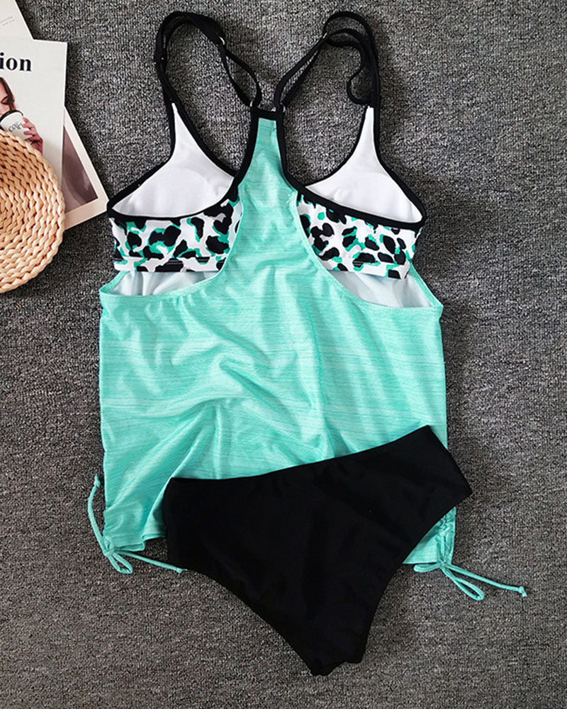 Maya | Solid Tankini with Leopard Print