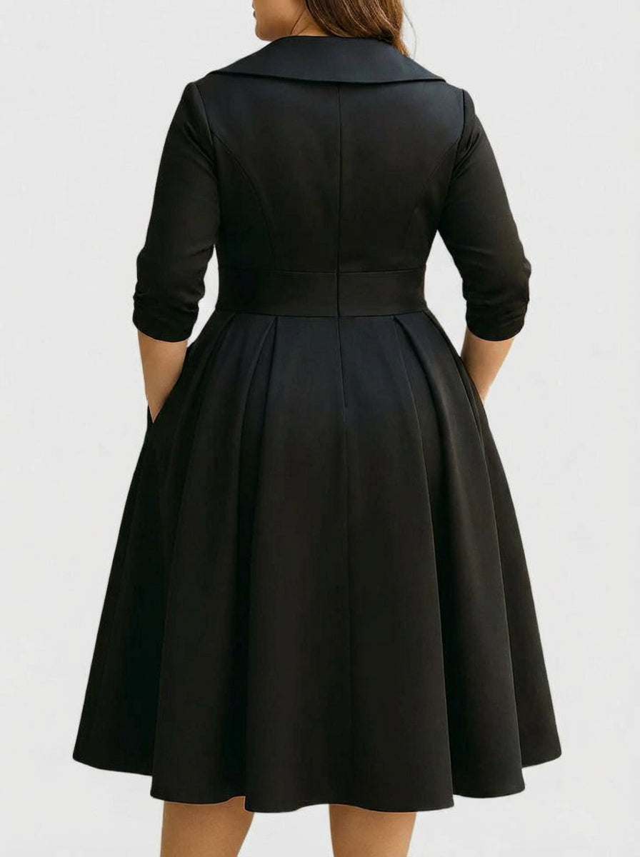 Lydia | Wrap-Collar Satin A-Line Midi Dress