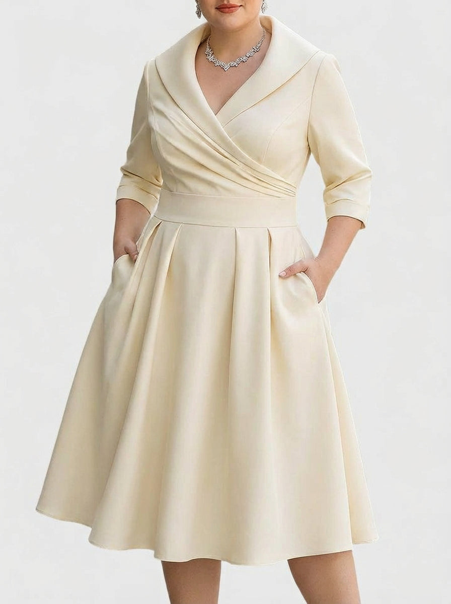 Lydia | Wrap-Collar Satin A-Line Midi Dress