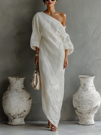 Maya | Cotton-Linen One-Shoulder Maxi Dress