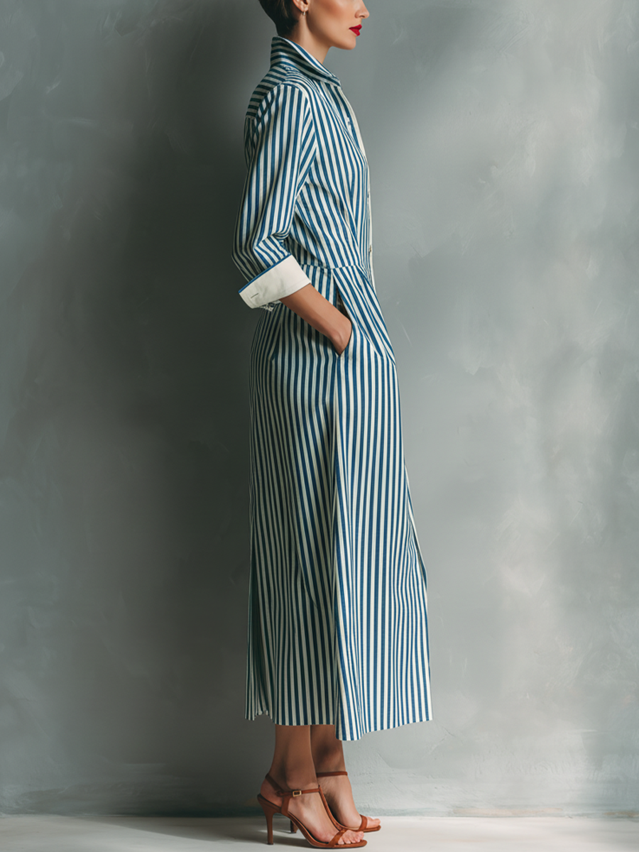 Imani | Cotton-Blend Striped Shirt Dress
