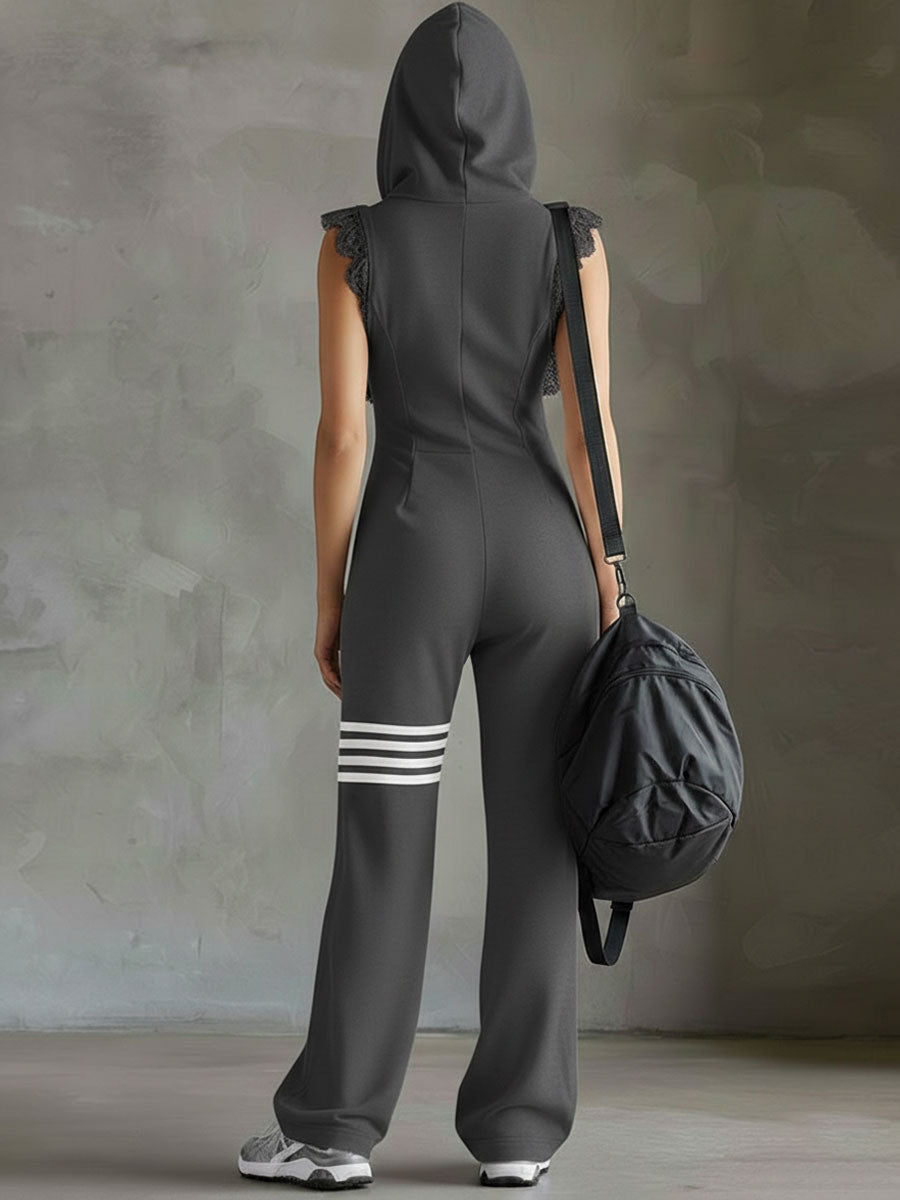 Giada - Retro Sports Tracksuit with Hood and Stripes