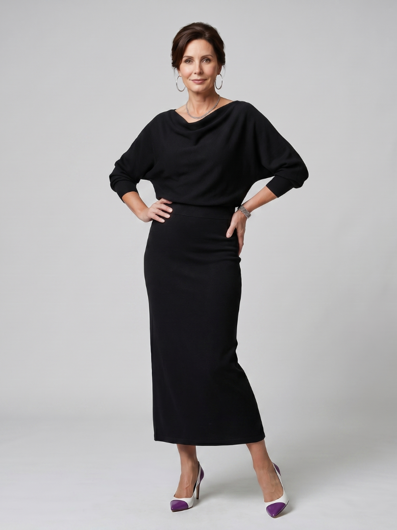 Harper | Midi Dress with Draped Neckline