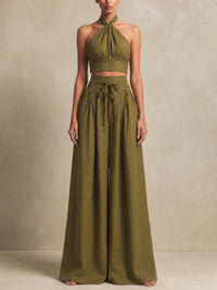Ava | Halter Crop Top & High-Waist Linen Wide-Leg Trousers
