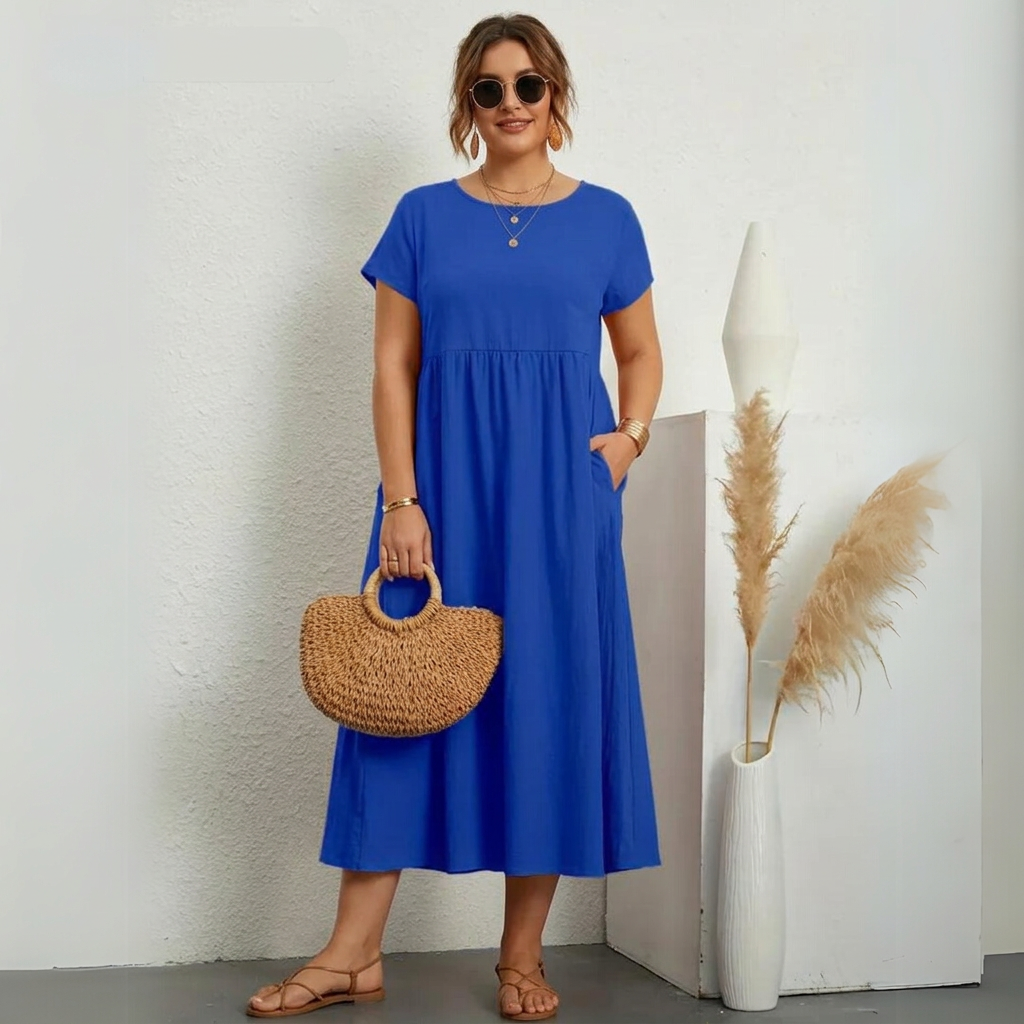 Nora | Relaxed Linen-Cotton Midi Dress