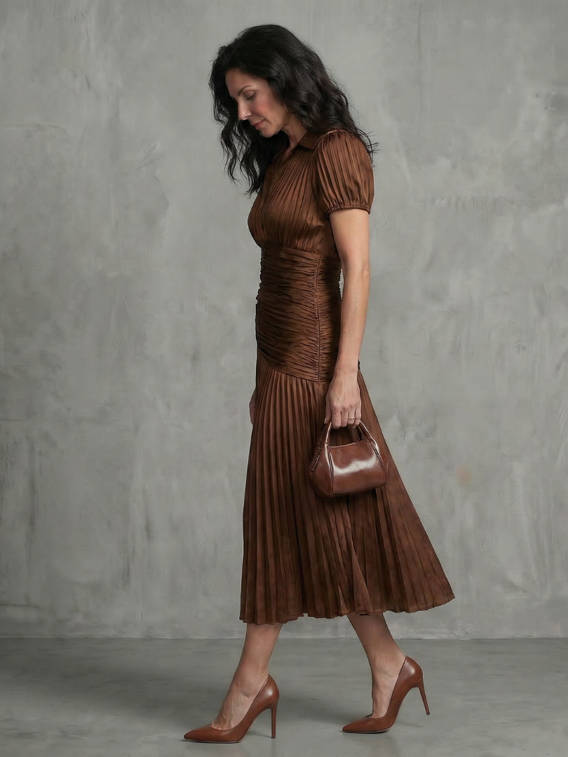 Striped Pleated-Waist Midi Dress