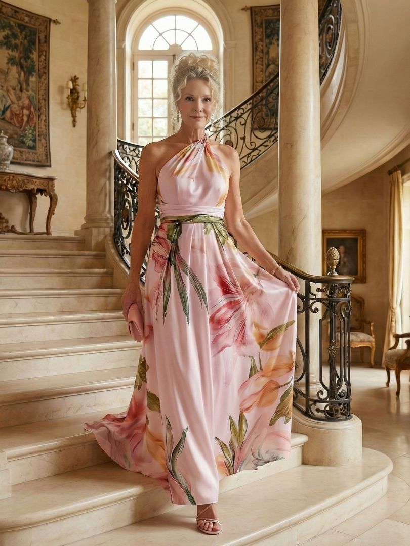 Lightweight Floral Halter Maxi Dress