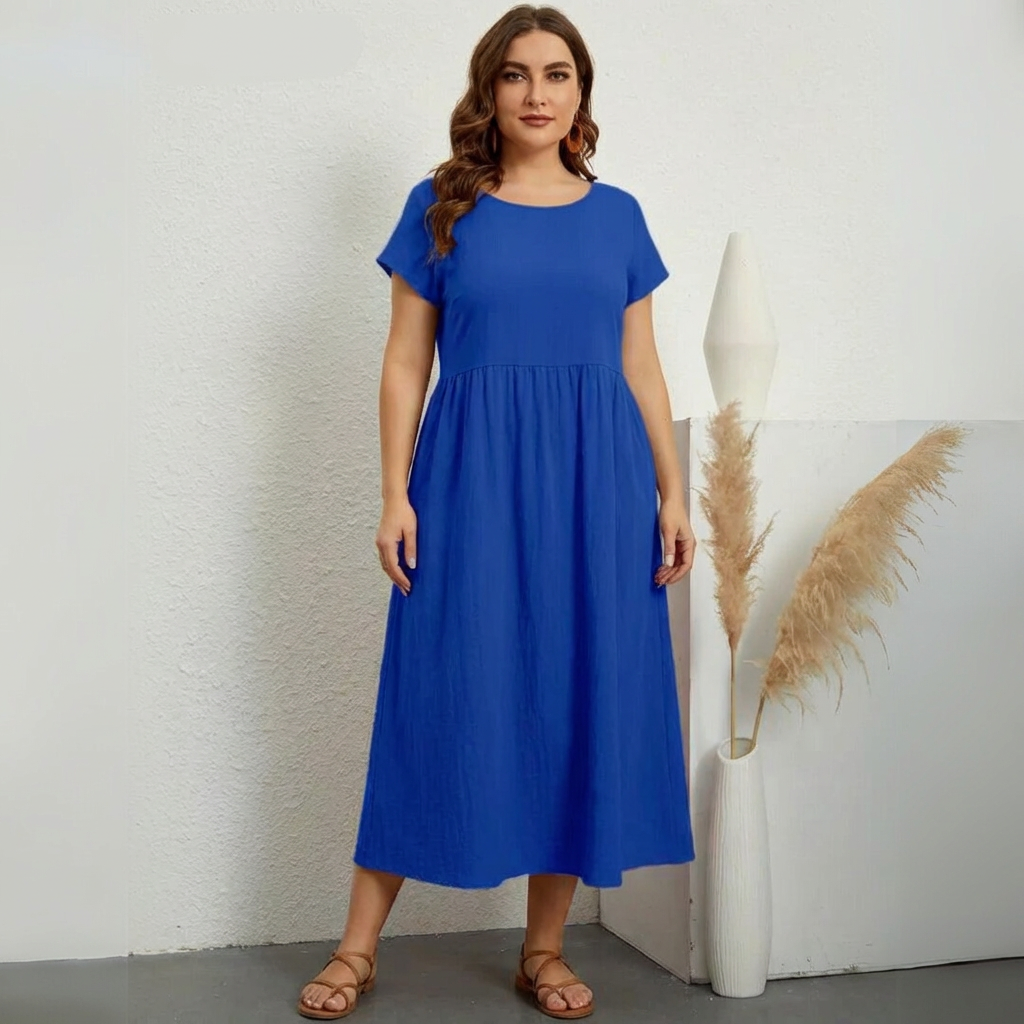 Nora | Relaxed Linen-Cotton Midi Dress