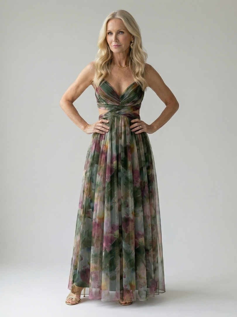Sleeveless Wrap-Bodice Maxi Dress
