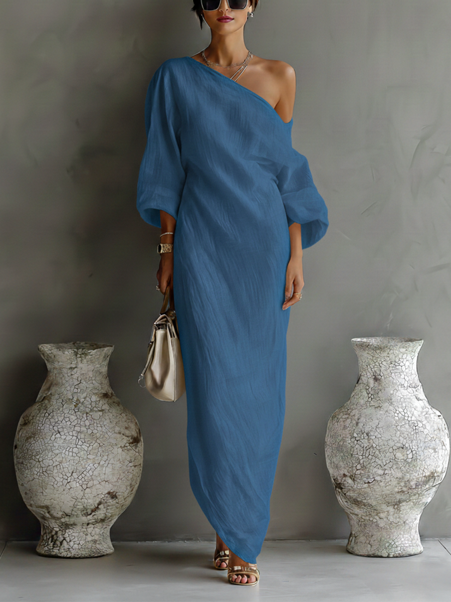 Maya | Cotton-Linen One-Shoulder Maxi Dress