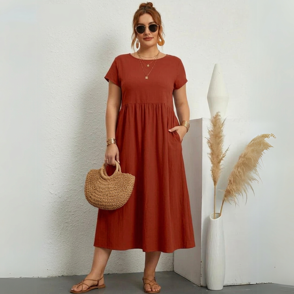 Nora | Relaxed Linen-Cotton Midi Dress