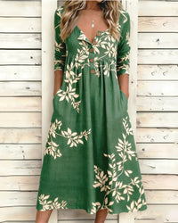 Botanical Print Buttoned Ruffled Dress