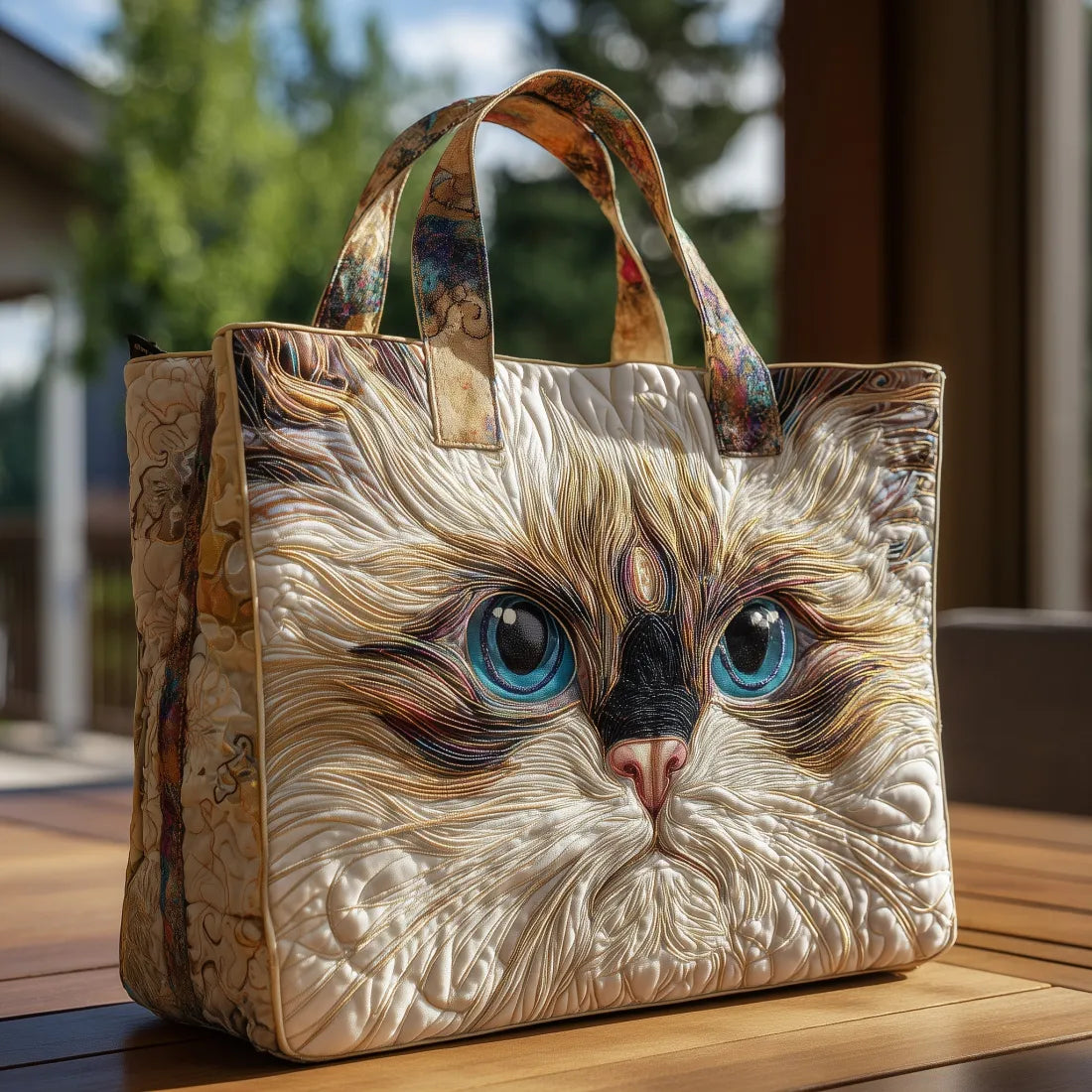 Artisanal White Cat Bag with Blue Eyes
