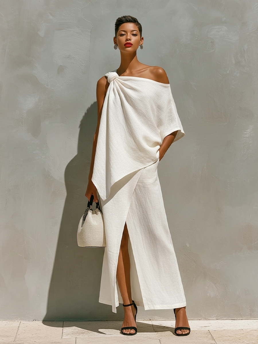 Aisha | Linen One-Shoulder Maxi Set