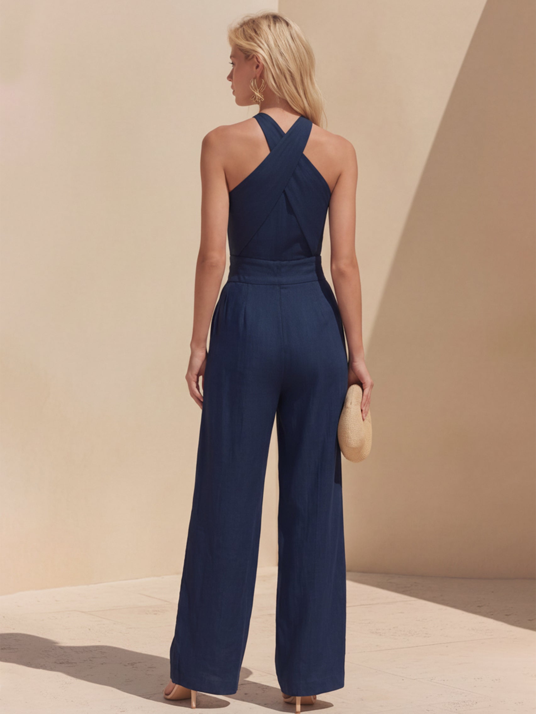 Marisol | Linen-Blend Halter Crop Top & Wide-Leg Pants Set